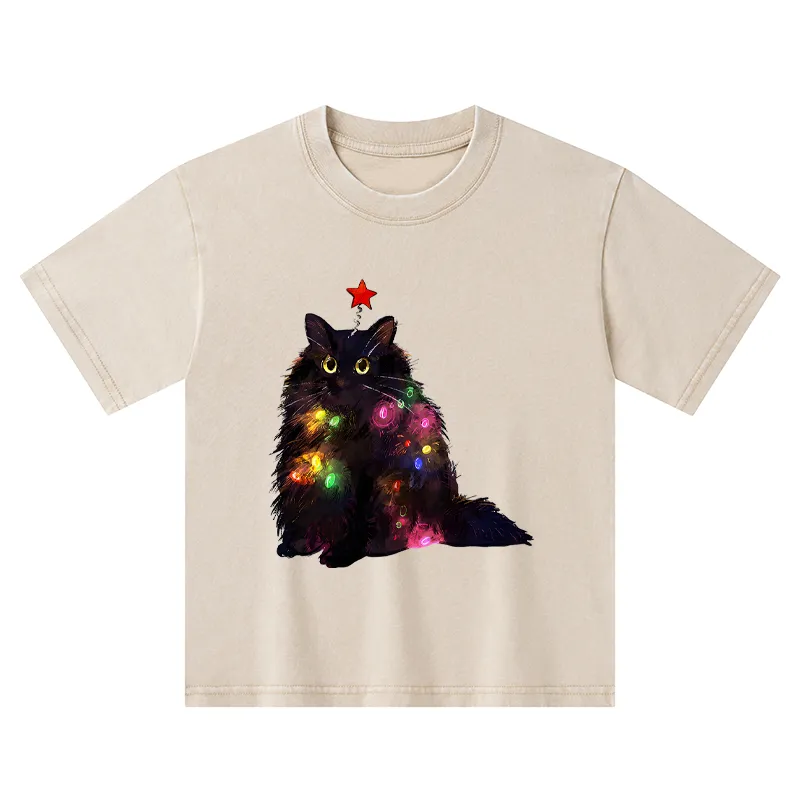 Tokyo-Tiger Christmas Lights Cat Kids Washed T-Shirt