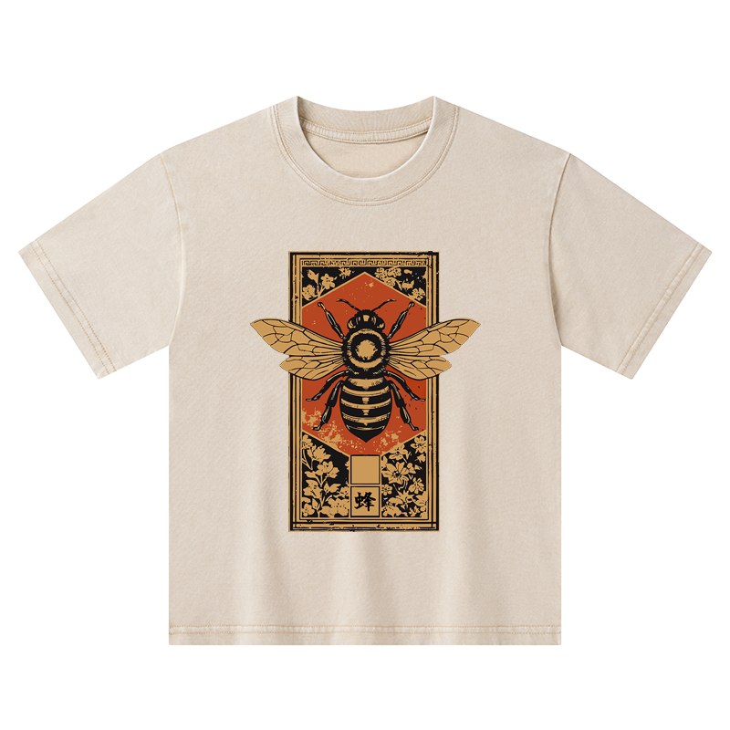 Tokyo-Tiger Japanese Bee Art Kids Washed T-Shirt