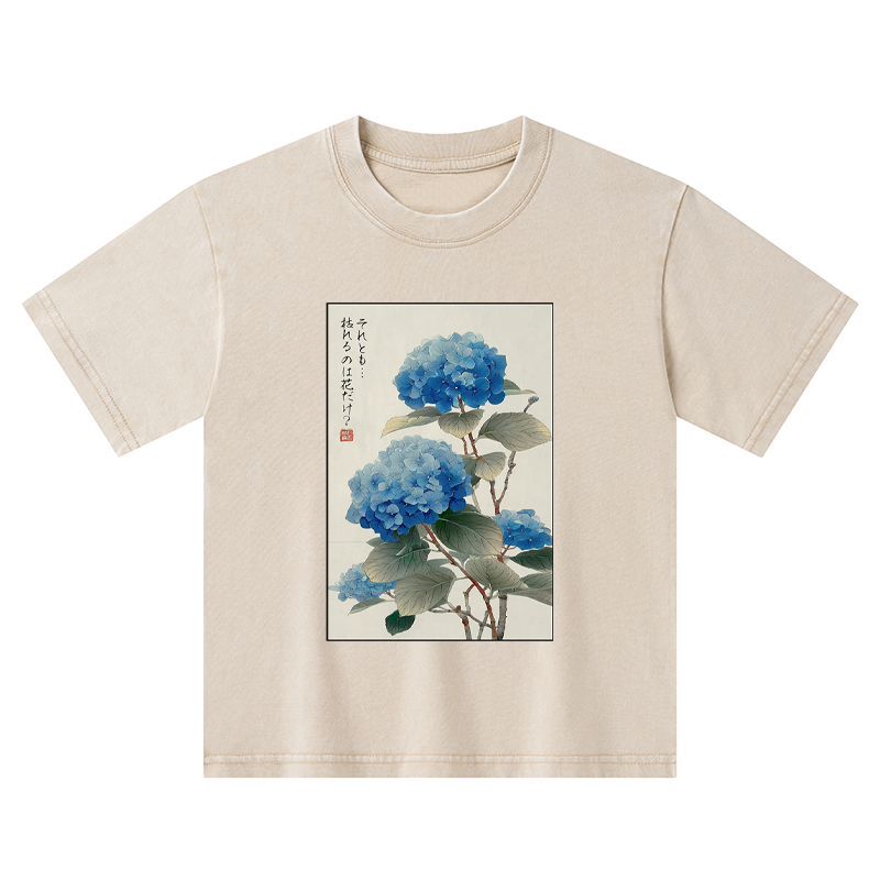Tokyo-Tiger Ukiyoe Hydrangeas: A Reflection of the Soul Kids Washed T-Shirt