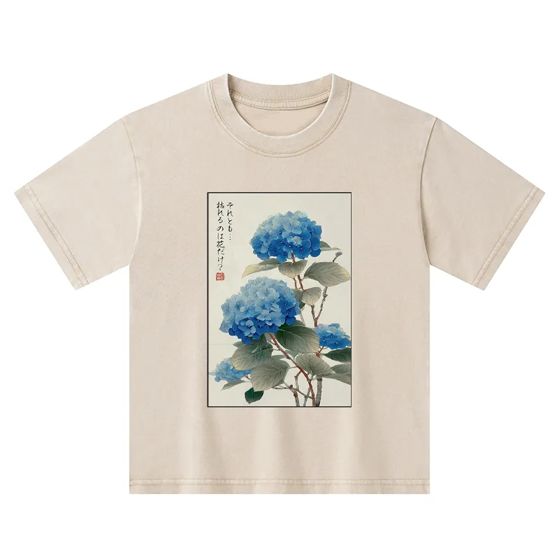 Tokyo-Tiger Ukiyoe Hydrangeas: A Reflection of the Soul Kids Washed T-Shirt