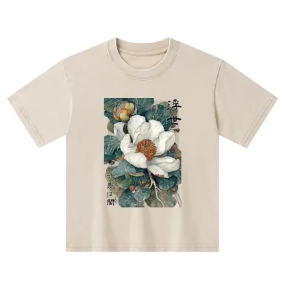 Tokyo-Tiger Ukiyoe Magnolia Flower Poster Kids Washed T-Shirt