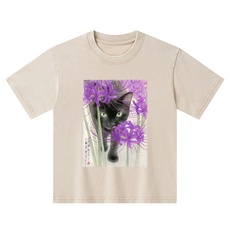 Tokyo-Tiger A Cat Among The Flowers Kids Washed T-Shirt