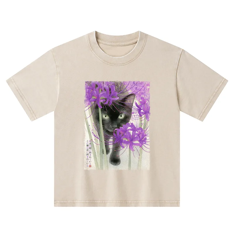 Tokyo-Tiger A Cat Among The Flowers Kids Washed T-Shirt