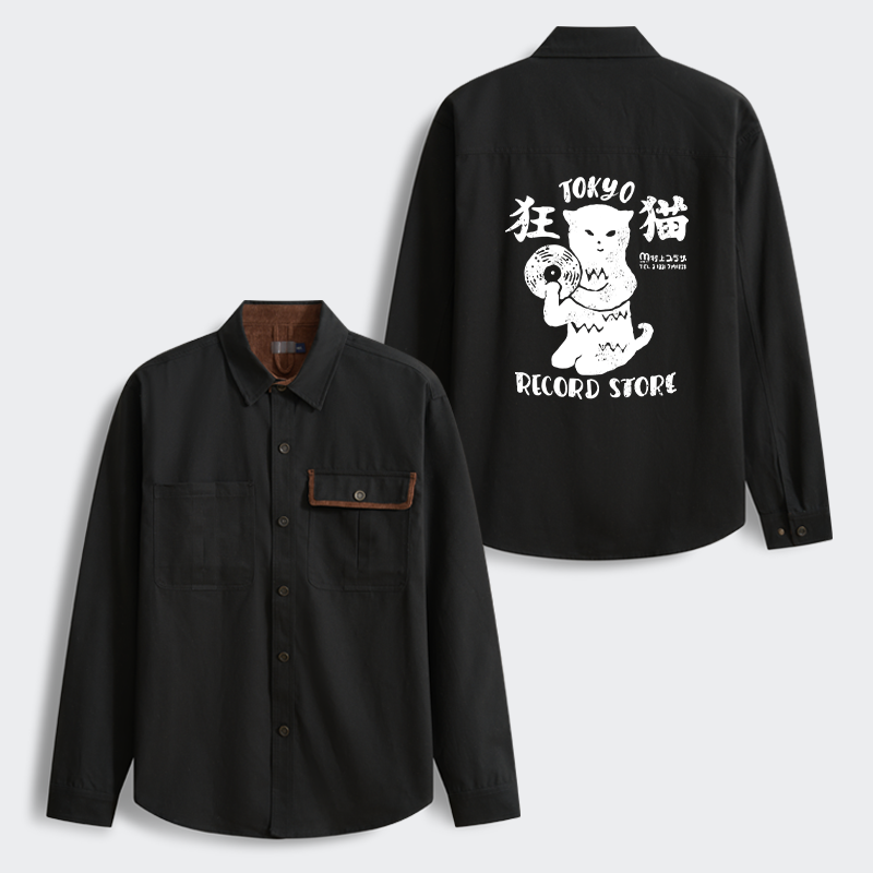 Tokyo-Tiger Tokyo Record Store Cat CD Men's Corduroy Work Jacket