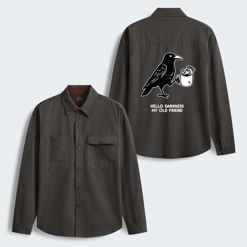 Tokyo-Tiger Crow Drinking Black Coffee Funny Men's Corduroy Work Jacket