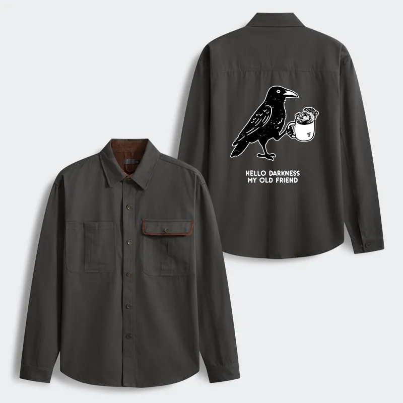 Tokyo-Tiger Crow Drinking Black Coffee Funny Men's Corduroy Work Jacket