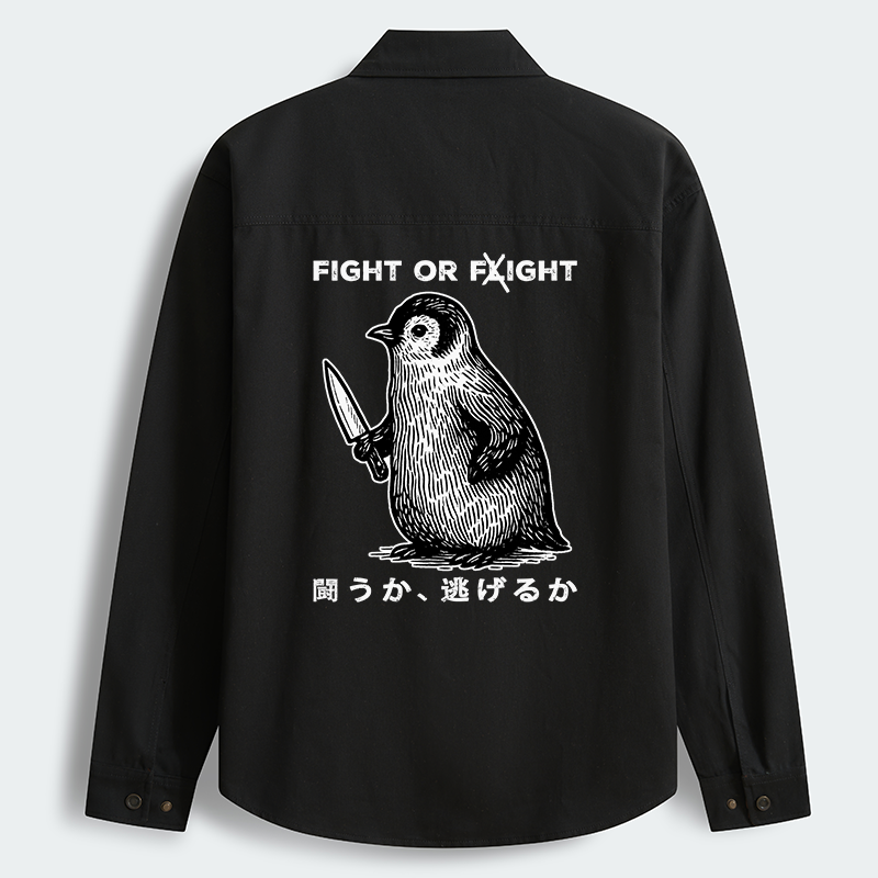 Tokyo-Tiger Funny Fight Or Flight Men's Corduroy Work Jacket