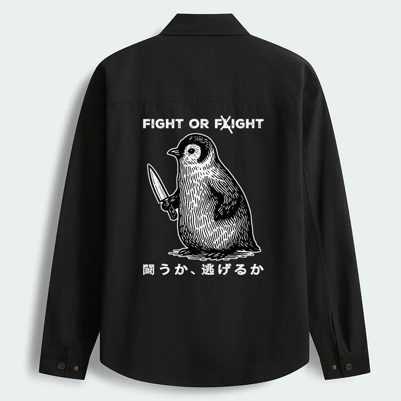 Tokyo-Tiger Funny Fight Or Flight Men's Corduroy Work Jacket