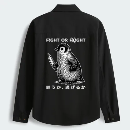 Tokyo-Tiger Funny Fight Or Flight Men's Corduroy Work Jacket