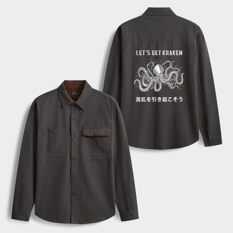 Tokyo-Tiger Funny Octopus：Let’s Get Kraken Men's Corduroy Work Jacket