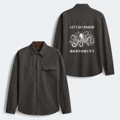 Tokyo-Tiger Funny Octopus：Let’s Get Kraken Men's Corduroy Work Jacket