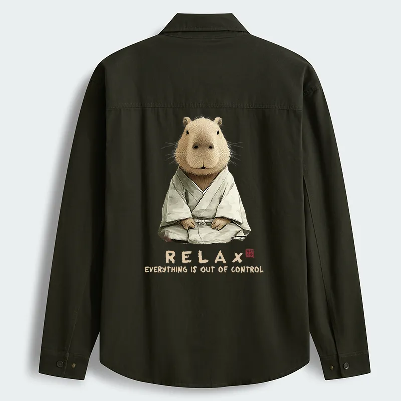 Tokyo-Tiger Zen Capybara：Relax, it's all chaos Men's Corduroy Work Jacket