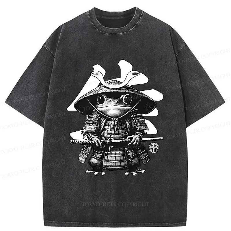 Tokyo-Tiger Frog Japanese Samurai Retro Washed T-Shirt