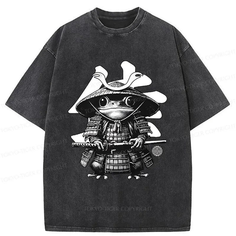Tokyo-Tiger Frog Japanese Samurai Retro Washed T-Shirt