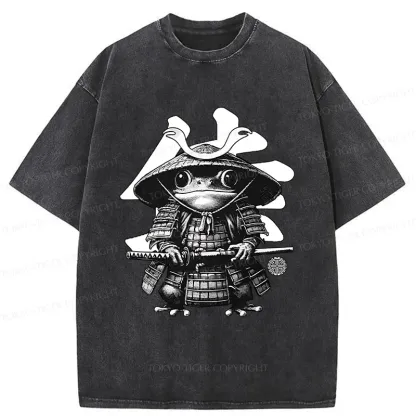 Tokyo-Tiger Frog Japanese Samurai Retro Washed T-Shirt