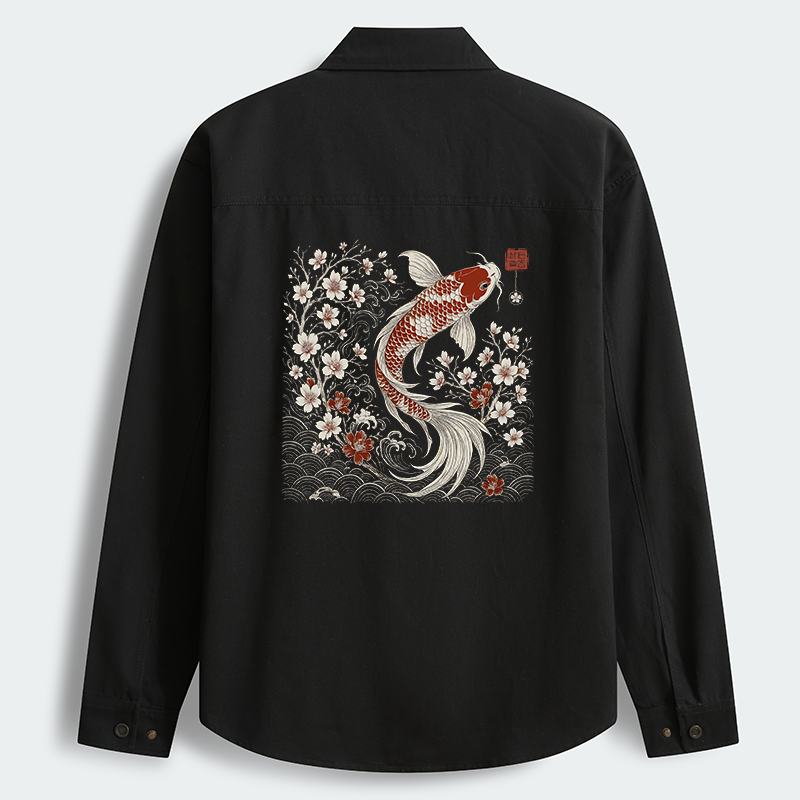 Tokyo-Tiger Vintage Sakura And Koi Men's Corduroy Work Jacket