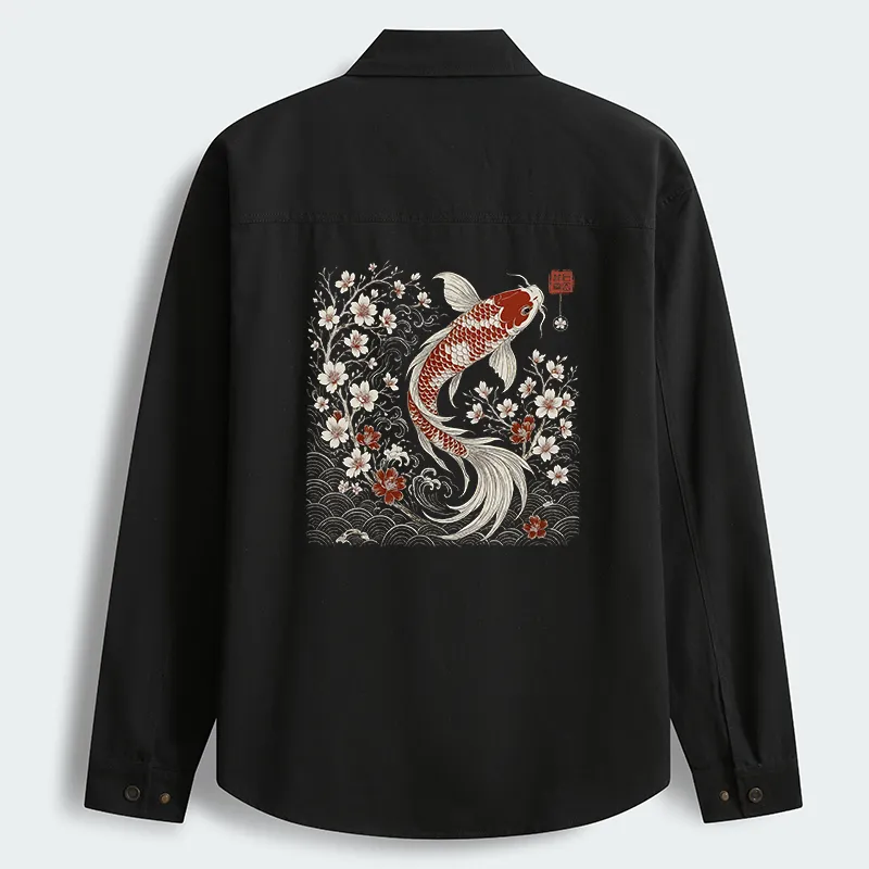 Tokyo-Tiger Vintage Sakura And Koi Men's Corduroy Work Jacket