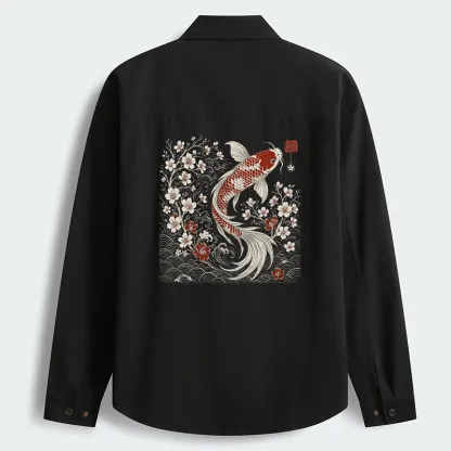 Tokyo-Tiger Vintage Sakura And Koi Men's Corduroy Work Jacket