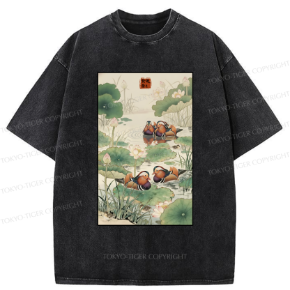 Tokyo-Tiger Lotus and Mandarin Ducks Washed T-Shirt