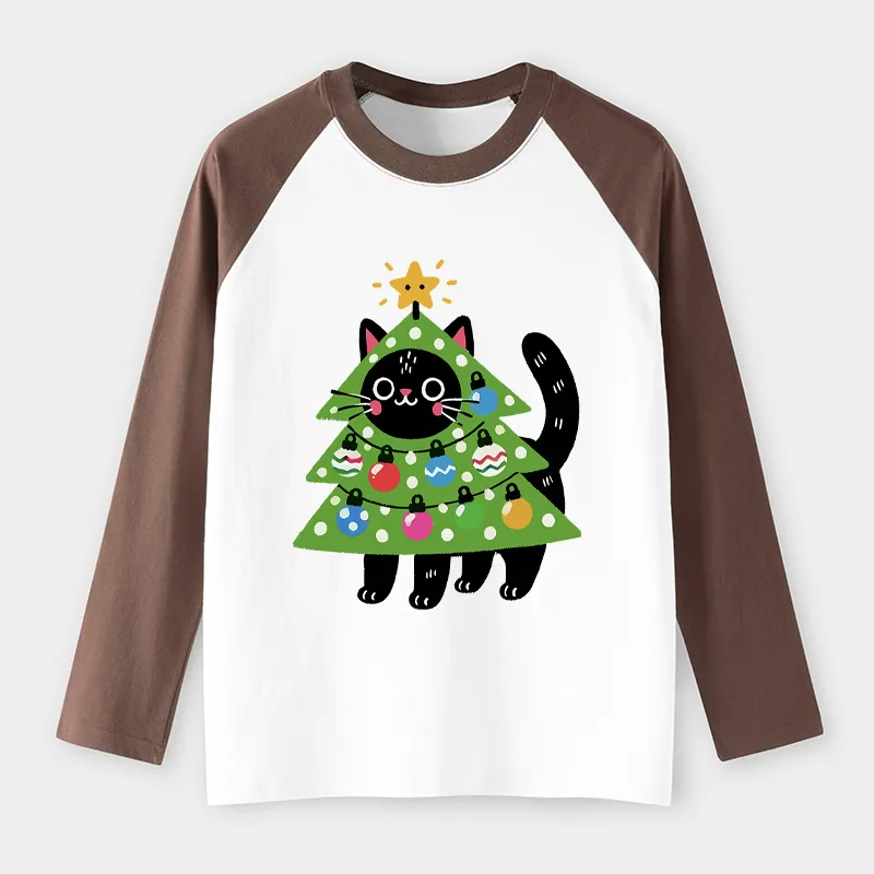Tokyo-Tiger Christmas Tree Cat Raglan Long Sleeve T-shirt