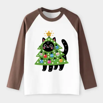 Tokyo-Tiger Christmas Tree Cat Raglan Long Sleeve T-shirt