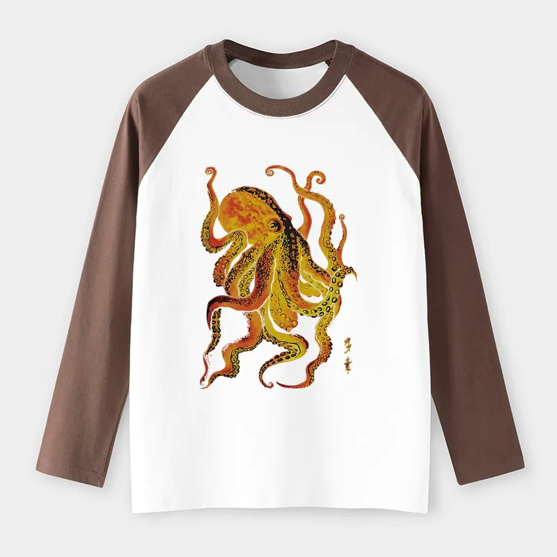Tokyo-Tiger Deep Sea Gorgeous Octopus Raglan Long Sleeve T-shirt