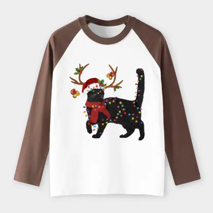Tokyo-Tiger Christmas Black Cat Raglan Long Sleeve T-shirt