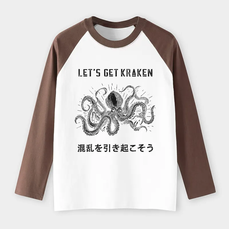 Tokyo-Tiger Funny Octopus：Let’s Get Kraken Raglan Long Sleeve T-shirt