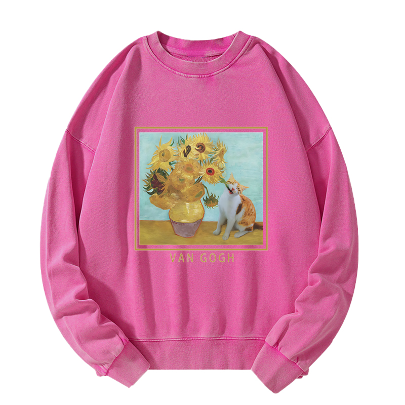 Tokyo-Tiger Naughty Cat Biting Sunflower Washed Sweatshirt