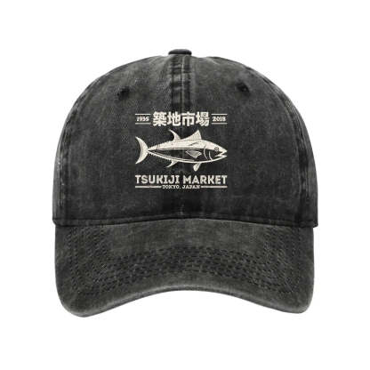 Tokyo-Tiger Retro Tsukiji Fish Market Streetwear Tokyo Washed Cap