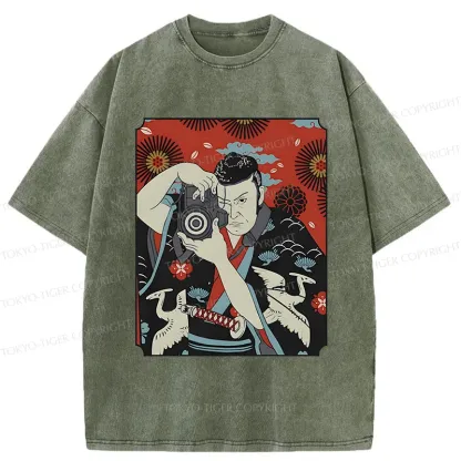 Tokyo-Tiger Samurai Is Taking Photos Washed T-Shirt