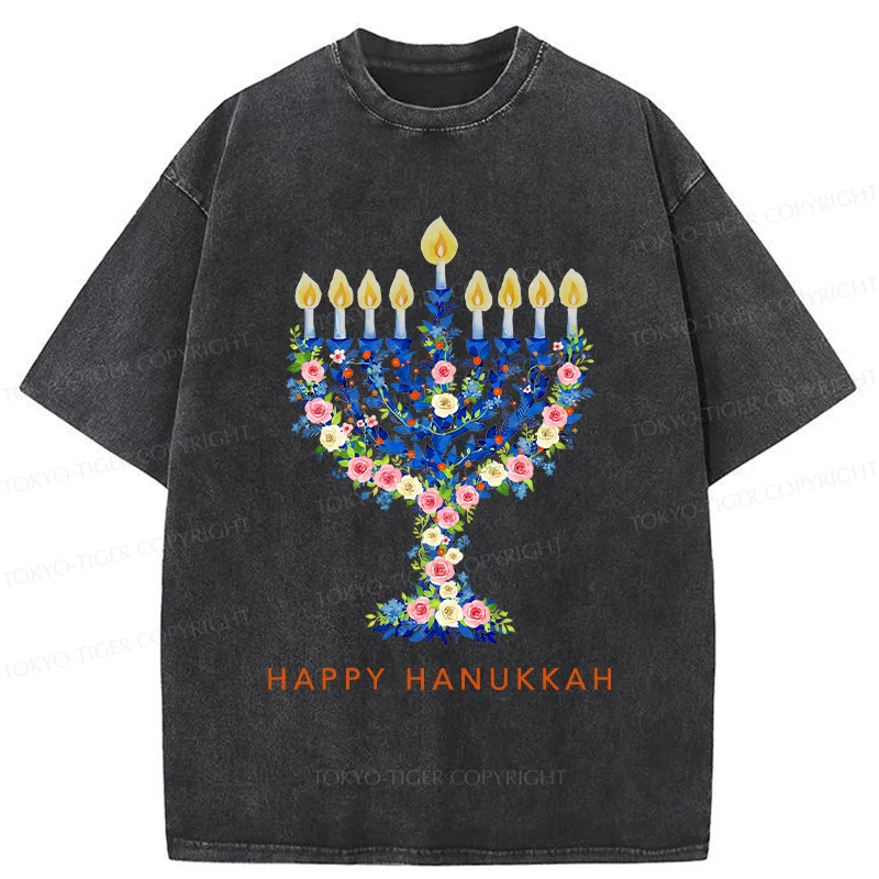 Tokyo-Tiger Hanukkah Candles Washed T-Shirt