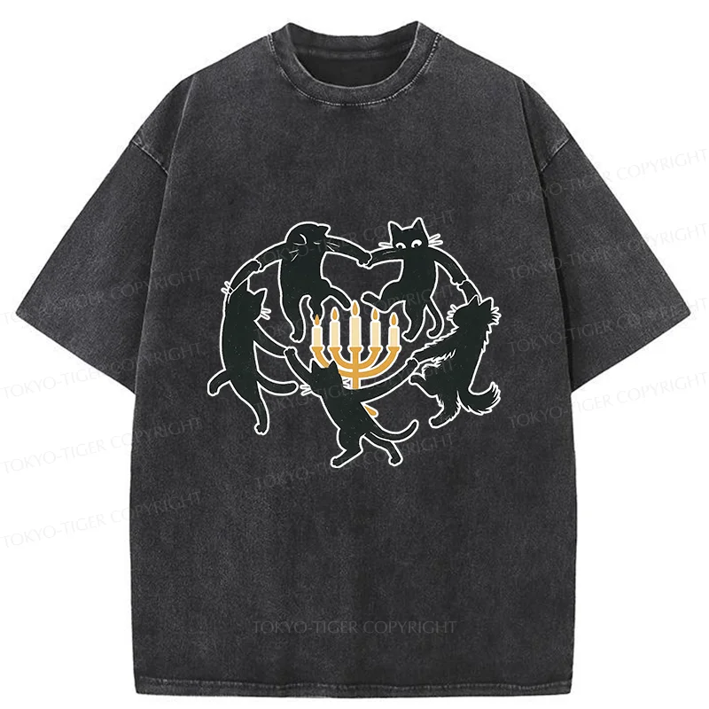 Tokyo-Tiger Hanukkah Black Cat Washed T-Shirt