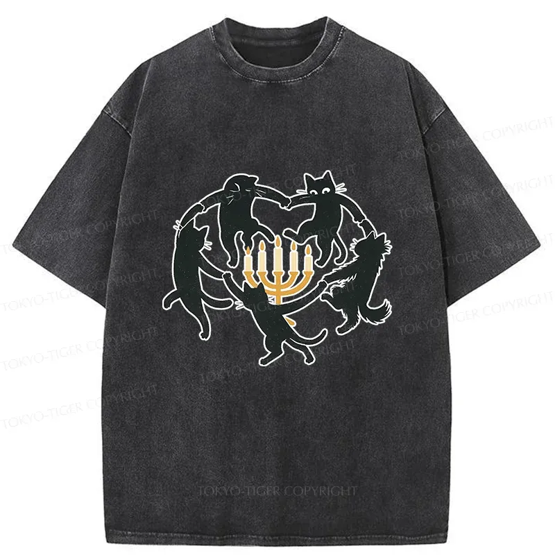 Tokyo-Tiger Hanukkah Black Cat Washed T-Shirt