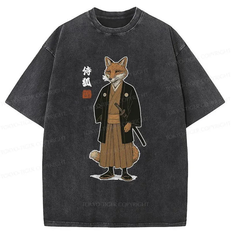 Tokyo-Tiger Fox Samurai Washed T-Shirt Sale