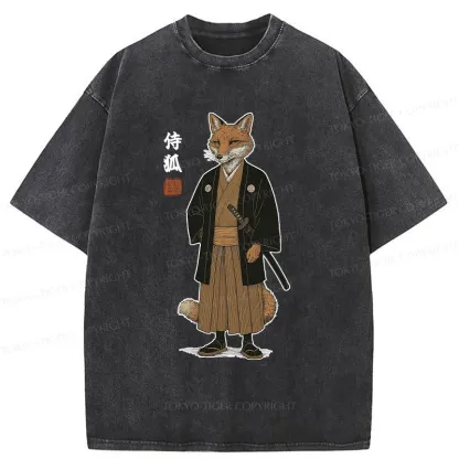 Tokyo-Tiger Fox Samurai Washed T-Shirt
