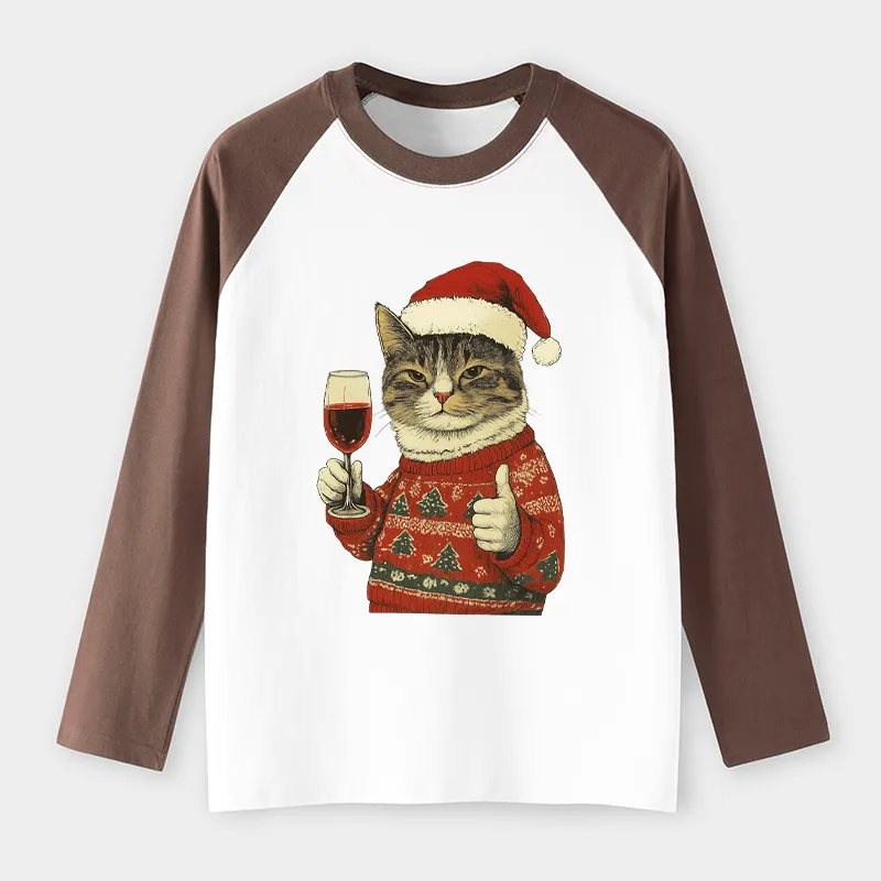 Tokyo-Tiger Christmas Cat Likes Raglan Long Sleeve T-shirt