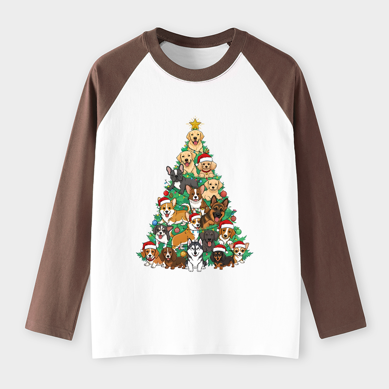 Tokyo-Tiger Christmas Tree Dog Funny Raglan Long Sleeve T-shirt