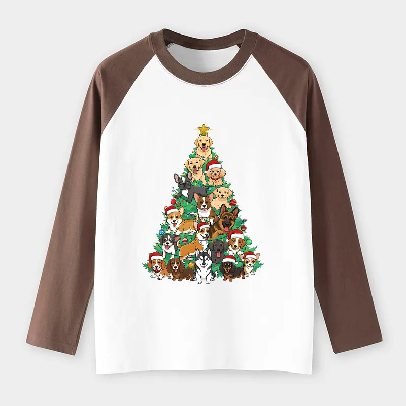 Tokyo-Tiger Christmas Tree Dog Funny Raglan Long Sleeve T-shirt