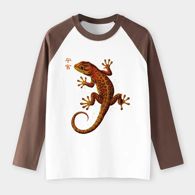 Tokyo-Tiger Retro Gecko Funny Raglan Long Sleeve T-shirt