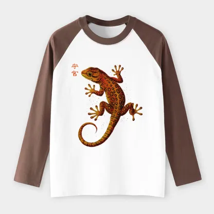 Tokyo-Tiger Retro Gecko Funny Raglan Long Sleeve T-shirt