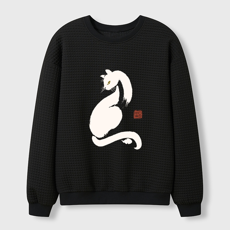 Tokyo-Tiger Elegant Black Cat Japan Waffle Sweatshirt