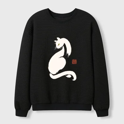 Tokyo-Tiger Elegant Black Cat Japan Waffle Sweatshirt