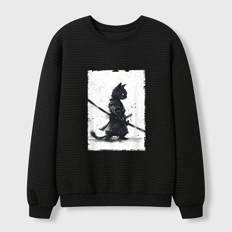Tokyo-Tiger Retro Cat Samurai Japanese Waffle Sweatshirt