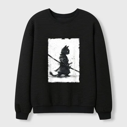 Tokyo-Tiger Retro Cat Samurai Japanese Waffle Sweatshirt