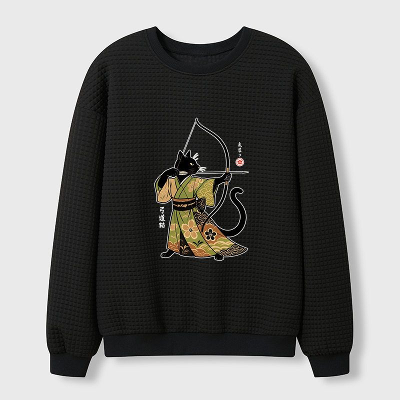 Tokyo-Tiger Japan Cat Archery Waffle Sweatshirt
