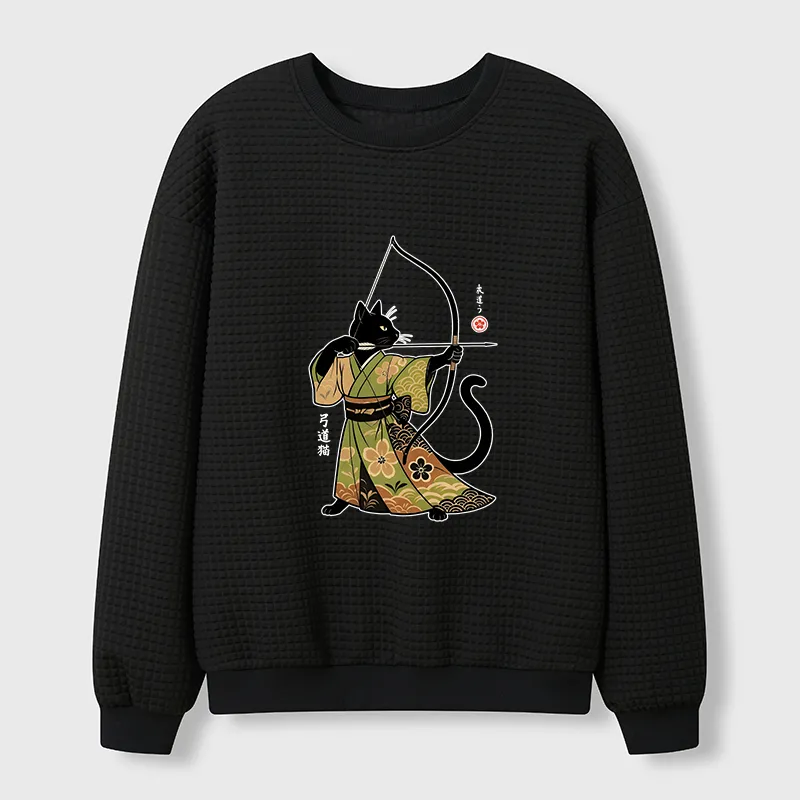 Tokyo-Tiger Japan Cat Archery Waffle Sweatshirt