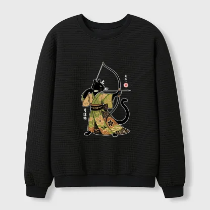Tokyo-Tiger Japan Cat Archery Waffle Sweatshirt