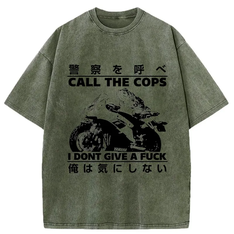 Tokyo-Tiger Funny Frog Riding A Motorcycle Washed T-Shirt