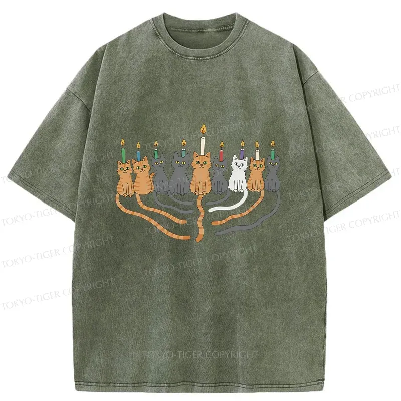Tokyo-Tiger Hanukkah Cat Washed T-Shirt